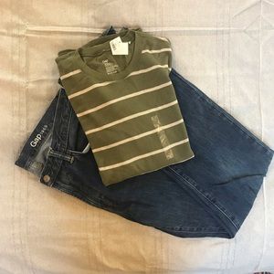 GAP men’s L shirt olive green/cream stripe NWT